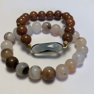 Set of 2 Stone and Crystal Stretch Bracelets NEW